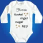 Preview: Baby‑Body mit Spruch „Funkel‑Nigelnagelneu“ und Wunschname