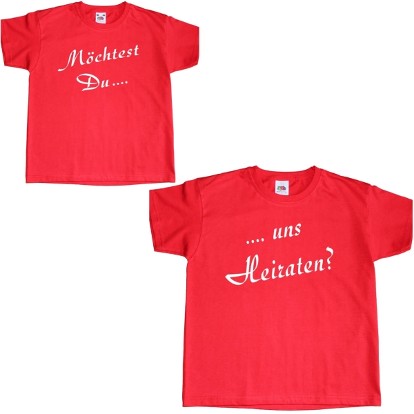 Kinder & Erwachsenen T-Shirts Set Unisex Heiraten Heiratsantrag Hochzeit