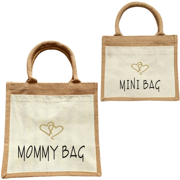 Jute Tasche Mommy Bag & Mini Bag - Mami & Kinder Handtasche
