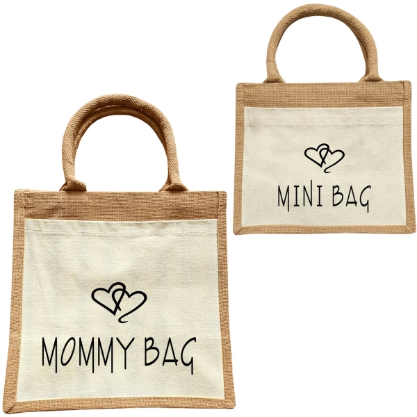 Jute Tasche Mommy Bag & Mini Bag - Mami & Kinder Handtasche