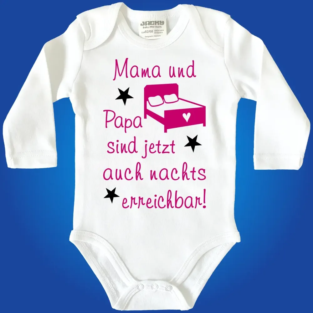 Preview: Bedruckter Baby‑Body mit lustigem Mama‑Papa‑Spruch