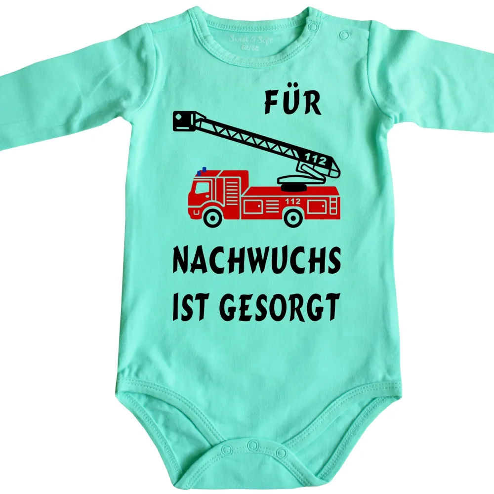 Preview: Babybody mit lustigem Feuerwehr‑Motiv für Babys