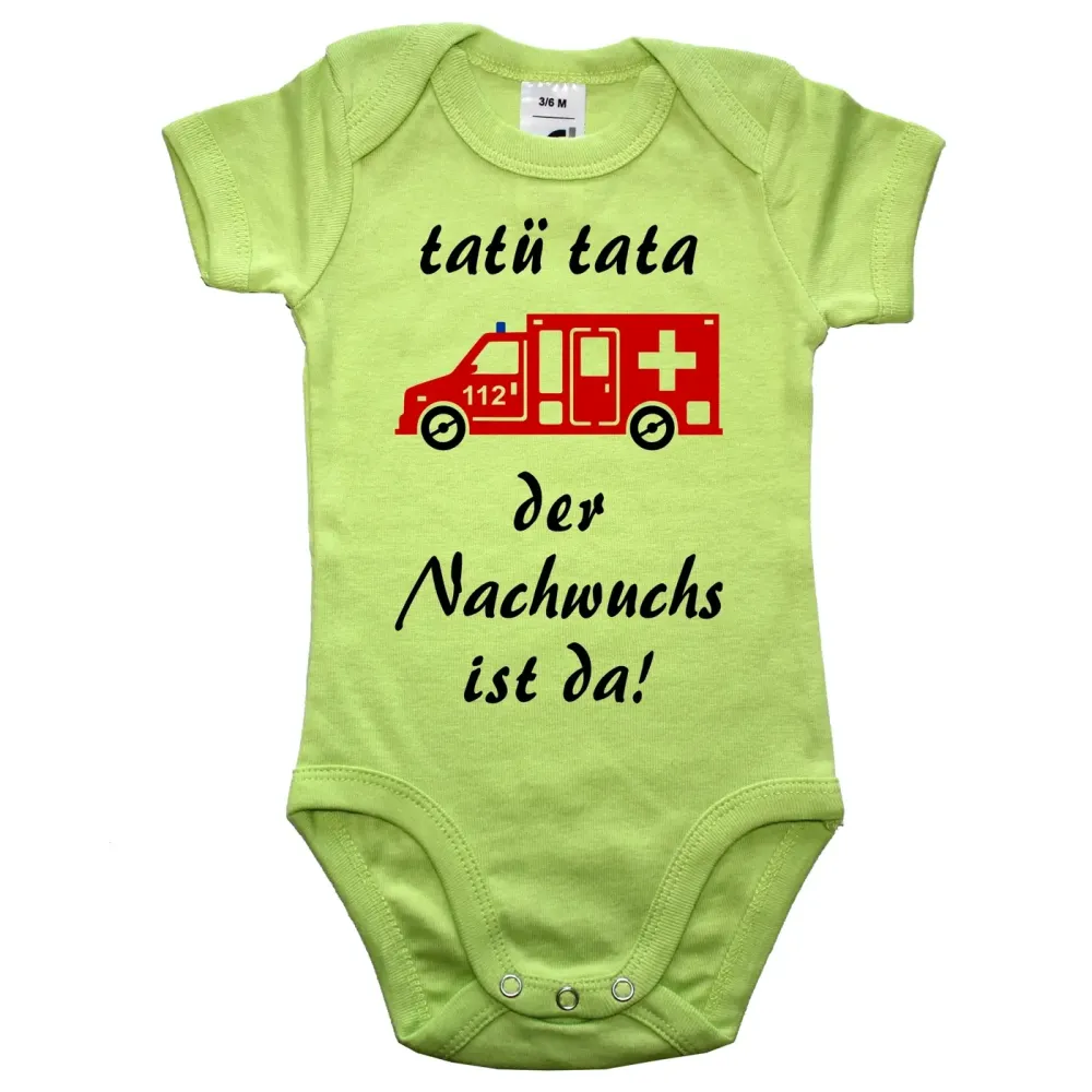 Lustiger Babybody mit Notarzt‑Motiv für frischgebackene Eltern