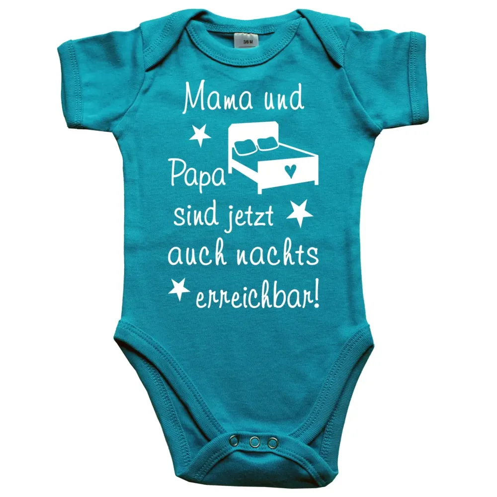 Preview: Baby-Body - Mama und Papa sind jetzt auch NACHTS erreichbar Preview: Strampler mit Spruch