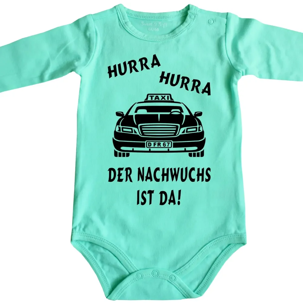 Preview: Babybody mit Taxi‑Motiv als Geschenk zur Geburt
