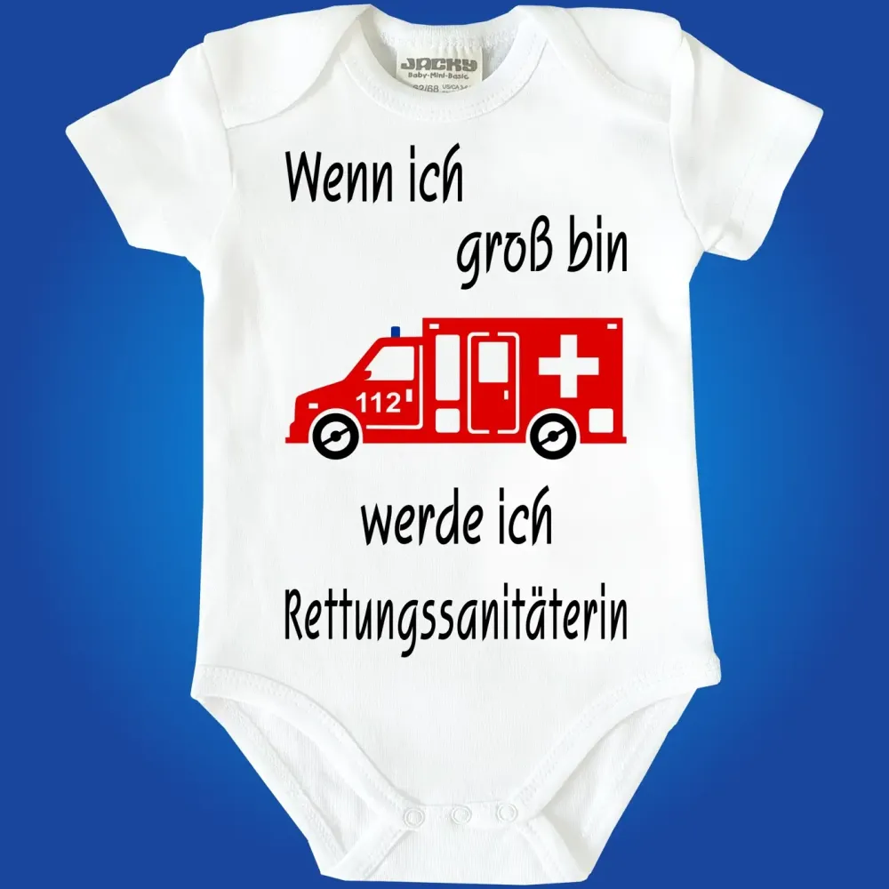 Preview: Baby-Body Wenn ich mal groß bin werde ich .... Preview: Baby-Body mit Rettungswagen Rettungssanitäter