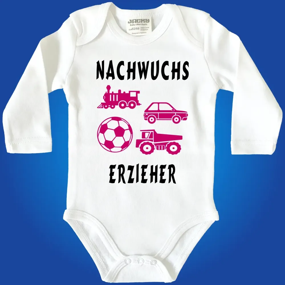 Baby-Body für Erzieher mit Spielzeuggrafiken und Spruch