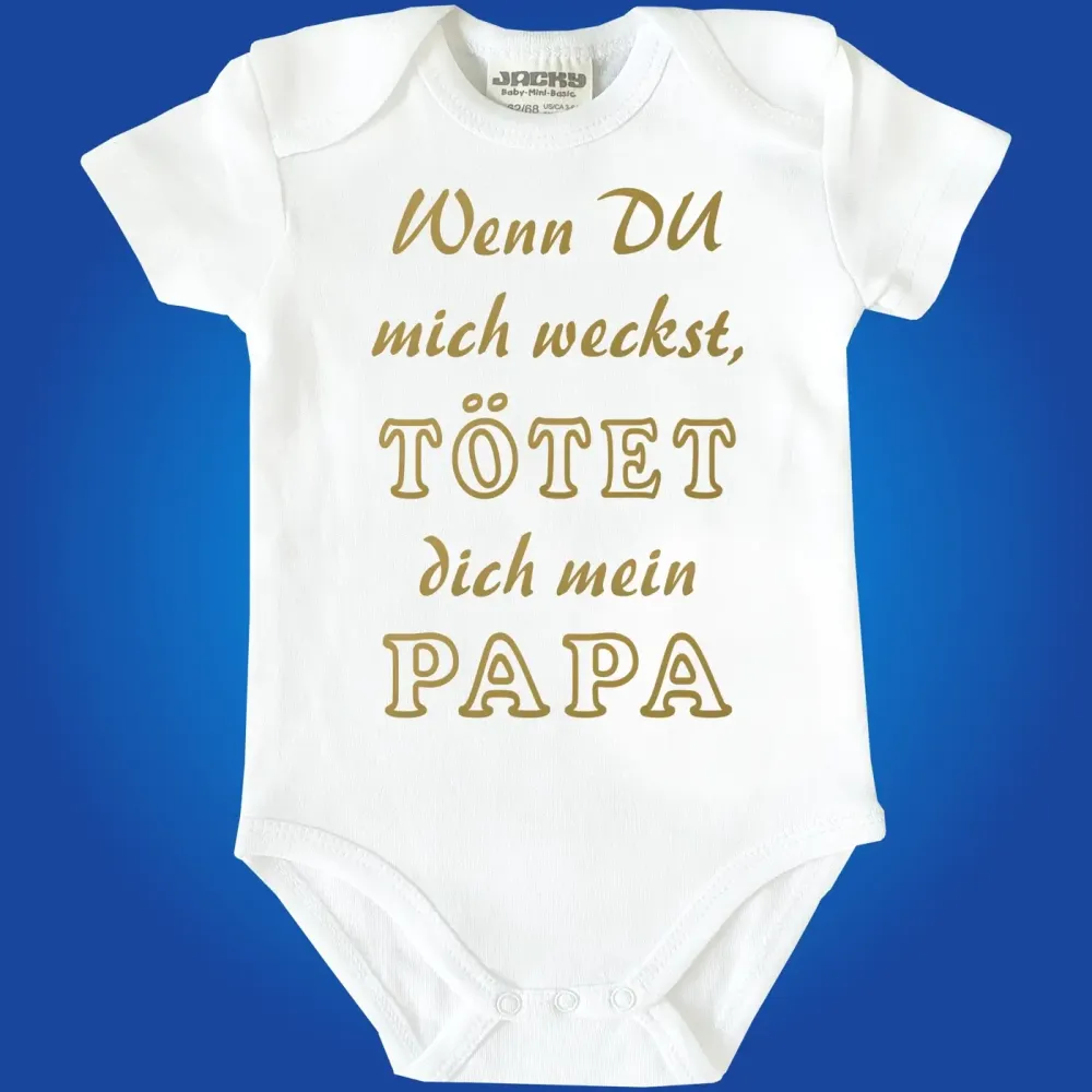 Baby‑Body mit Text über müde Mama oder Papa