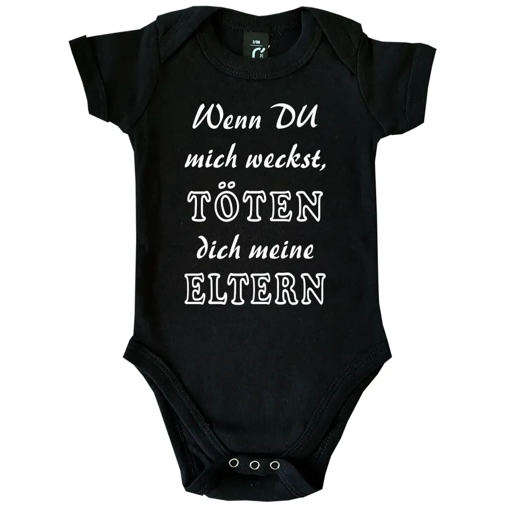 Babybody mit frechem Spruch über Schlaf und Wecken