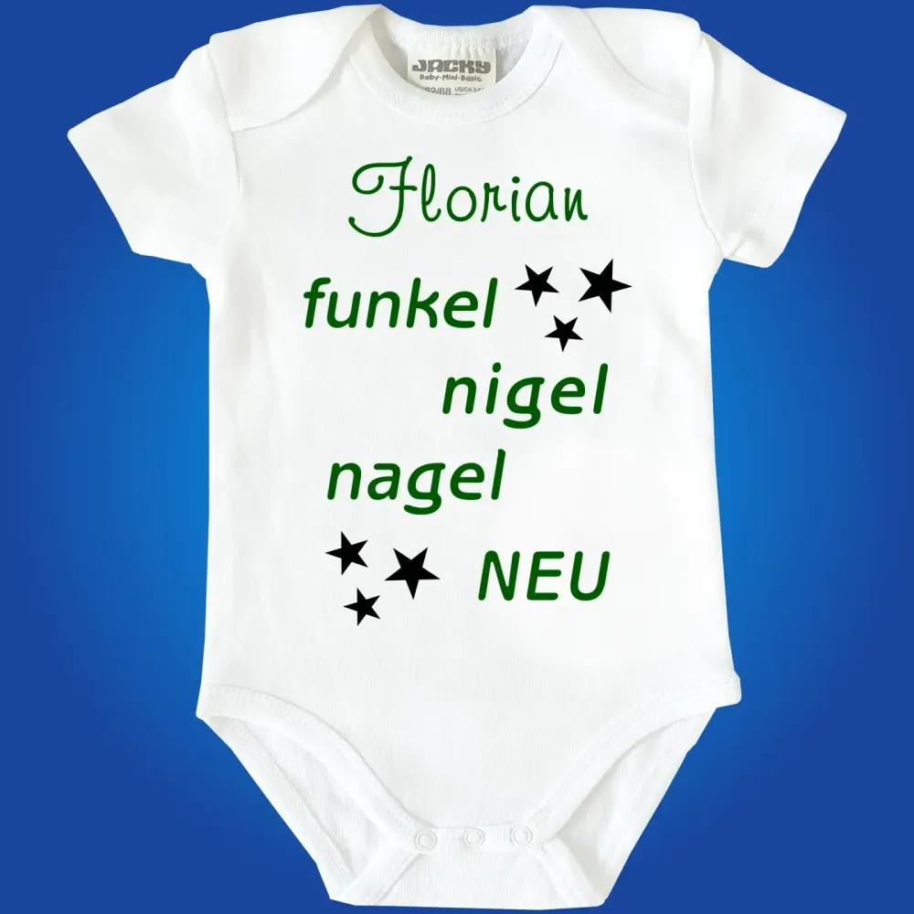 Preview: Baby‑Body mit modernem „Funkel‑Nigelnagelneu“ Aufdruck