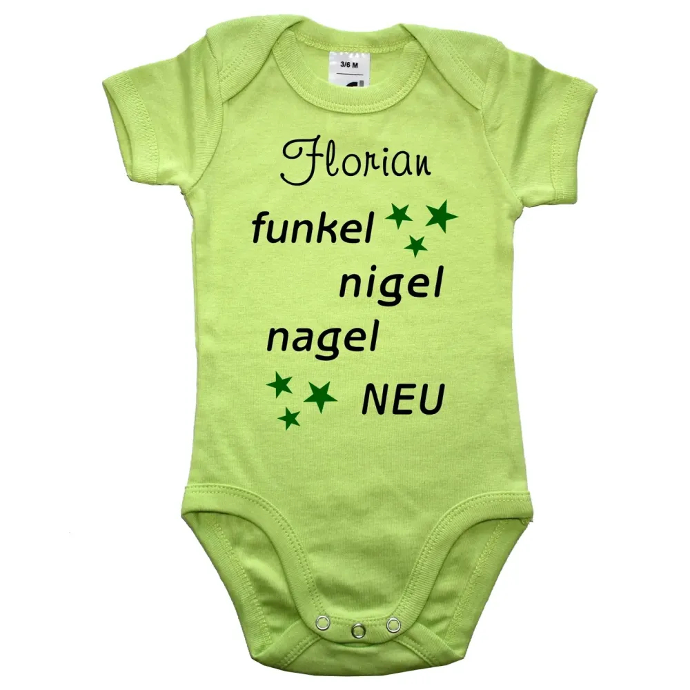 Preview: Baby‑Body mit modernem „Funkel‑Nigelnagelneu“ Aufdruck