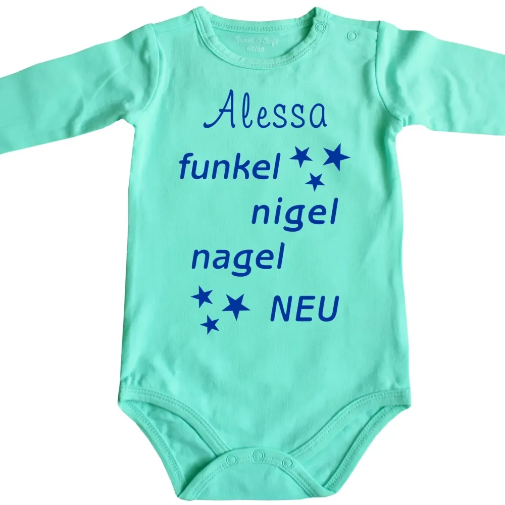 Lustiger Babybody mit Spruch und individuellem Namen