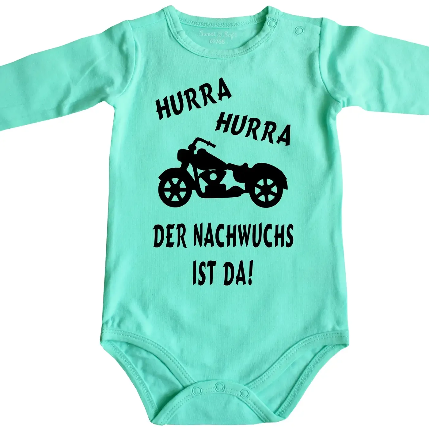 Baby‑Body mit Motorrad und Spruch „Für Nachwuchs ist gesorgt“
