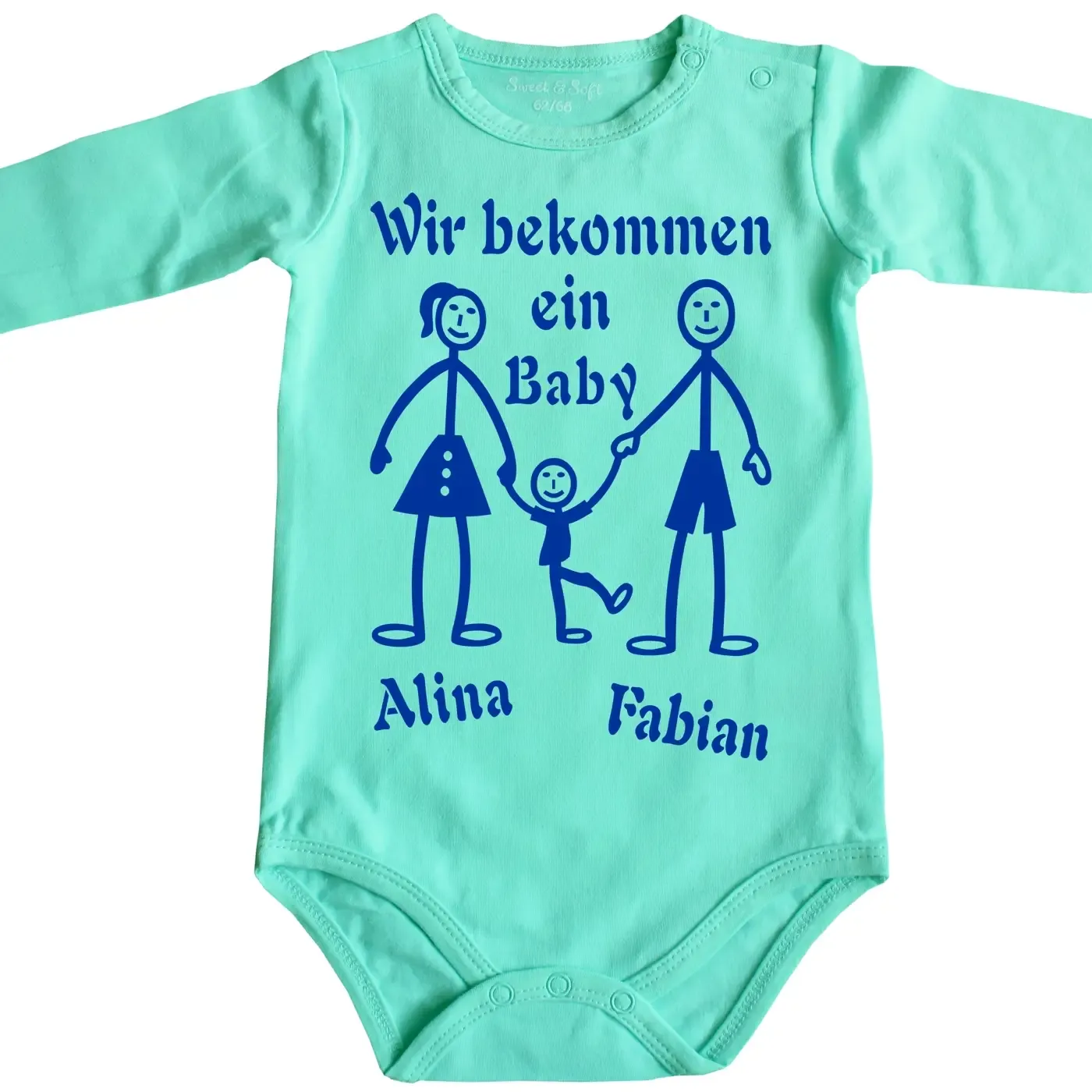 Baby-Body mit Strichmännchen-Familie