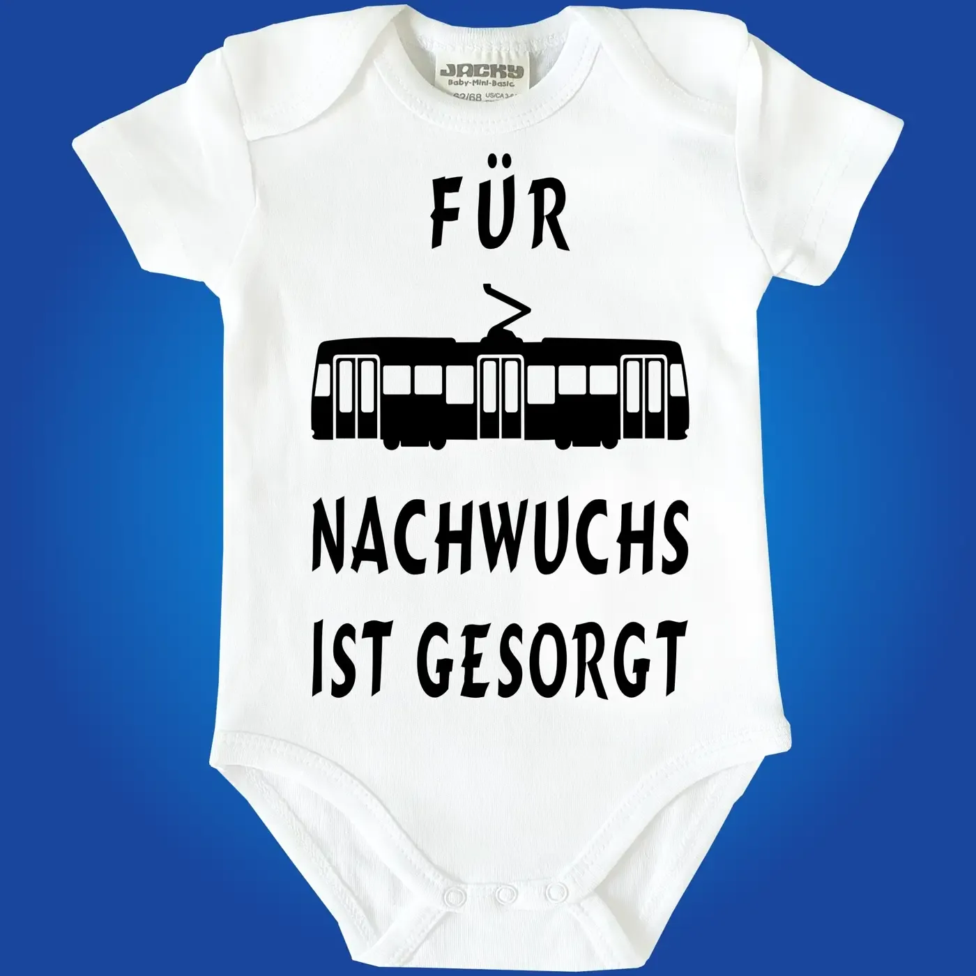 Babybody mit Strassenbahn Straßenbahn