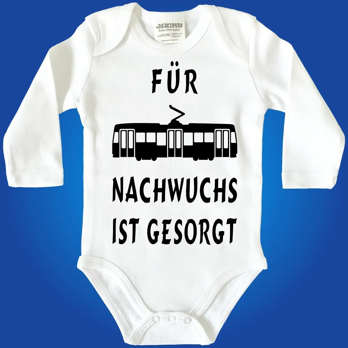 Babybody mit Strassenbahn Straßenbahn