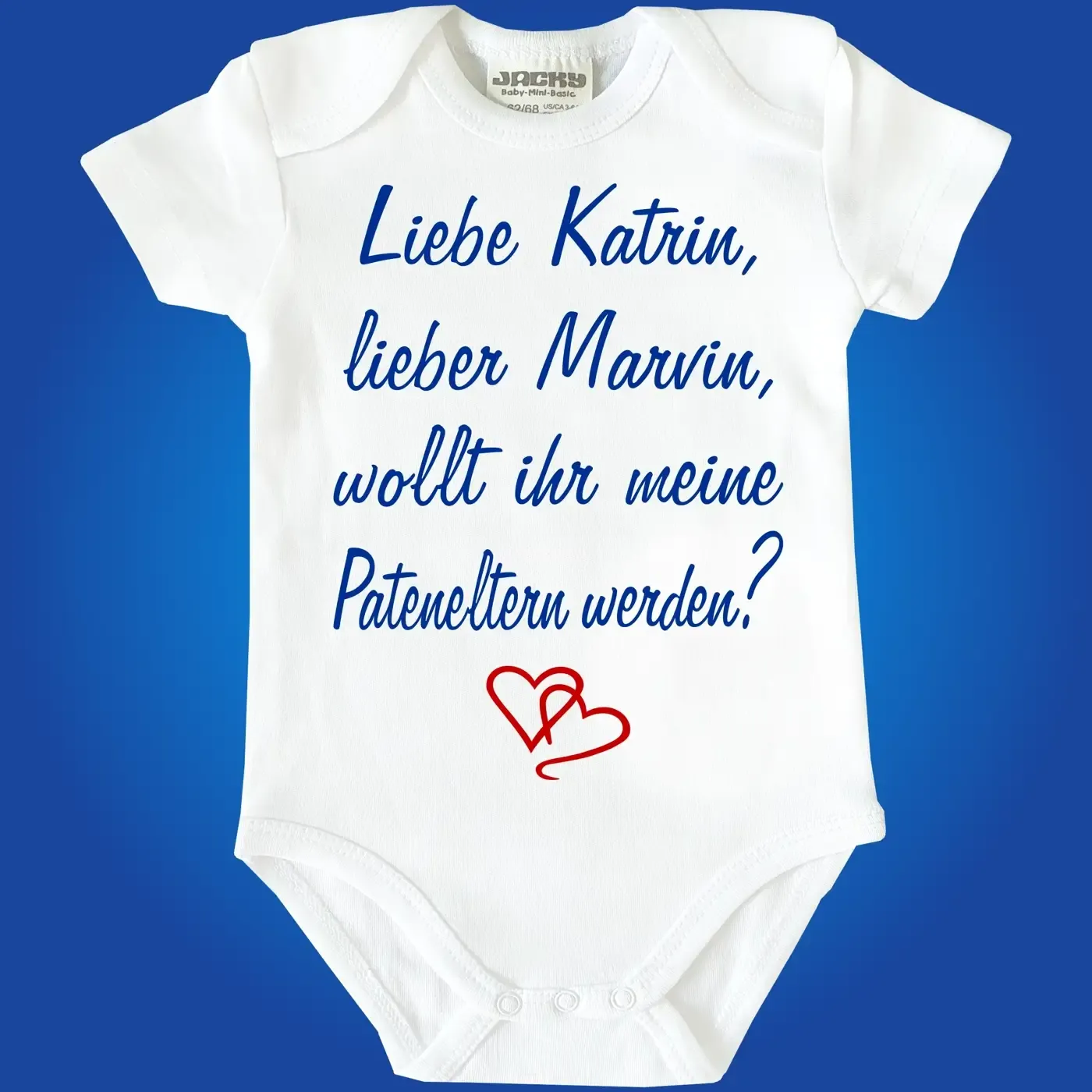 Baby Bodie mit Spruch Pateneltern