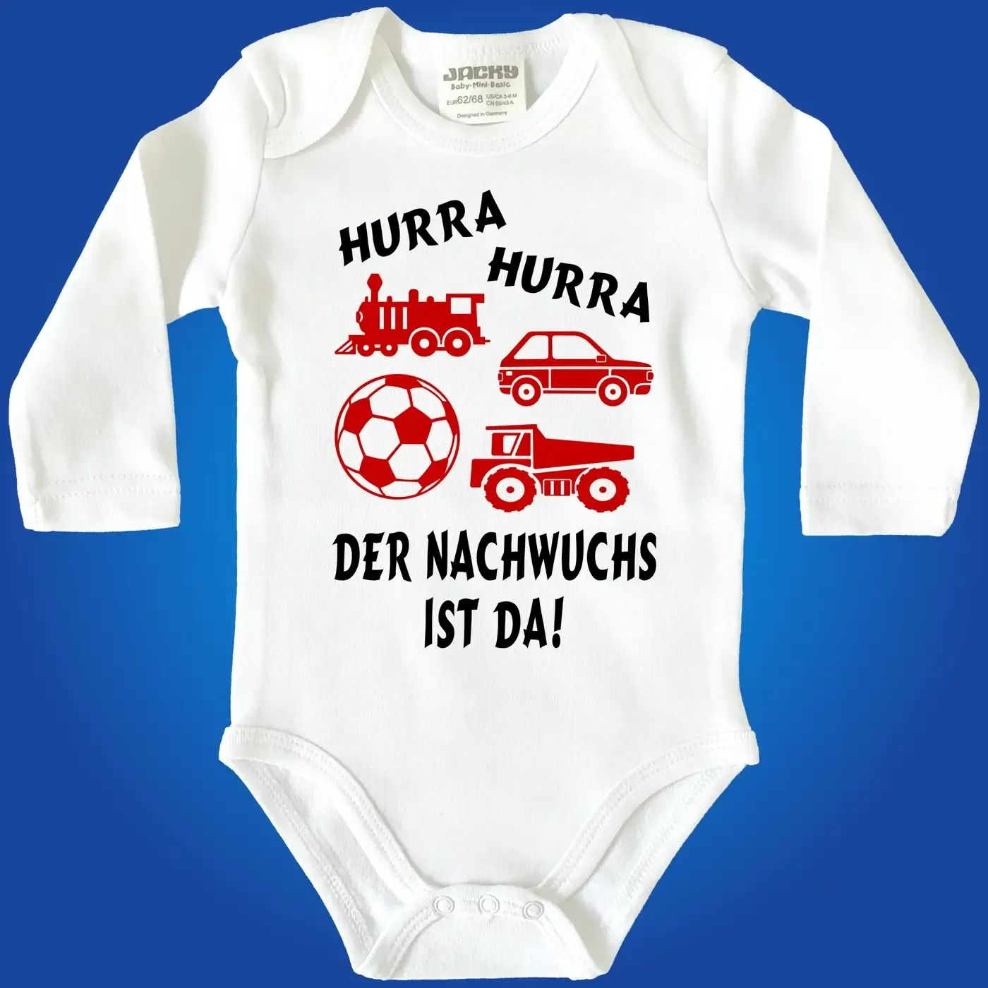 Baby-Body für Kindergarten‑Team mit farbigen Spielzeug‑Icons