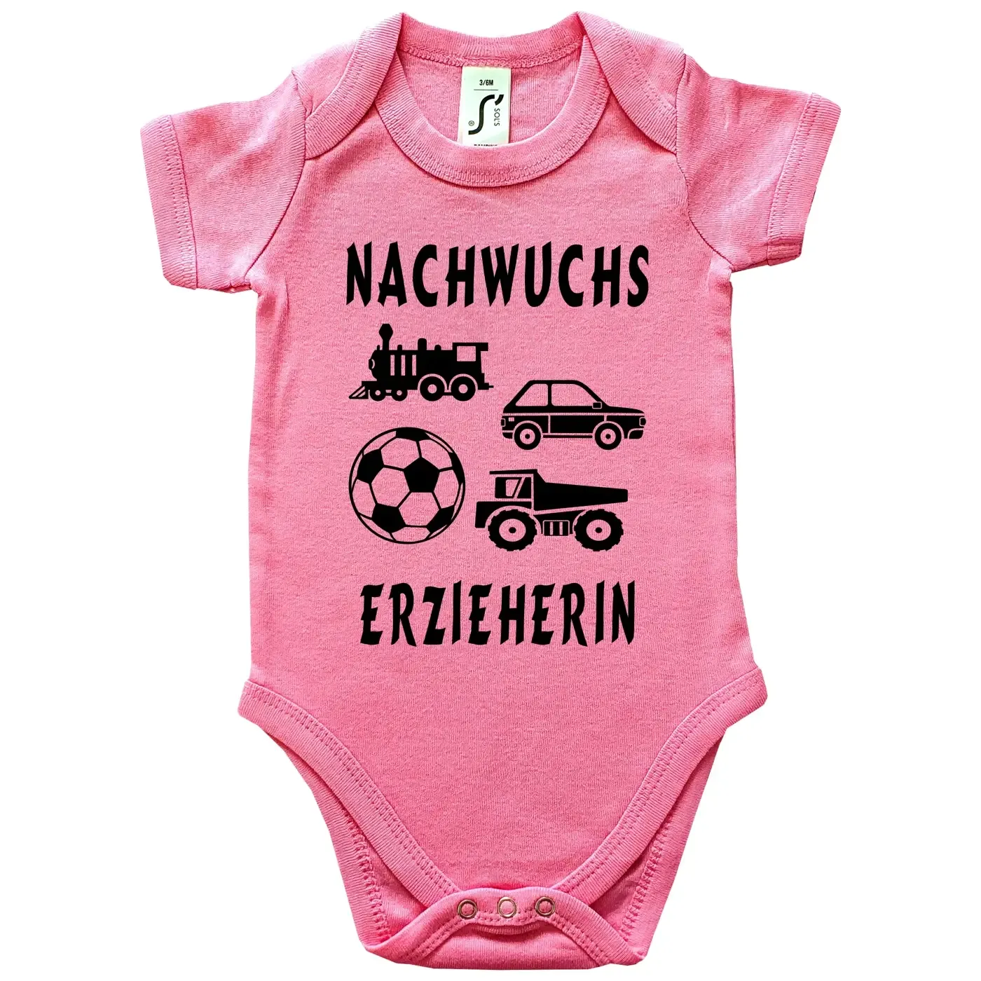 Baby-Body für Erzieherin mit Lokomotive, Auto, Ball und Kipper