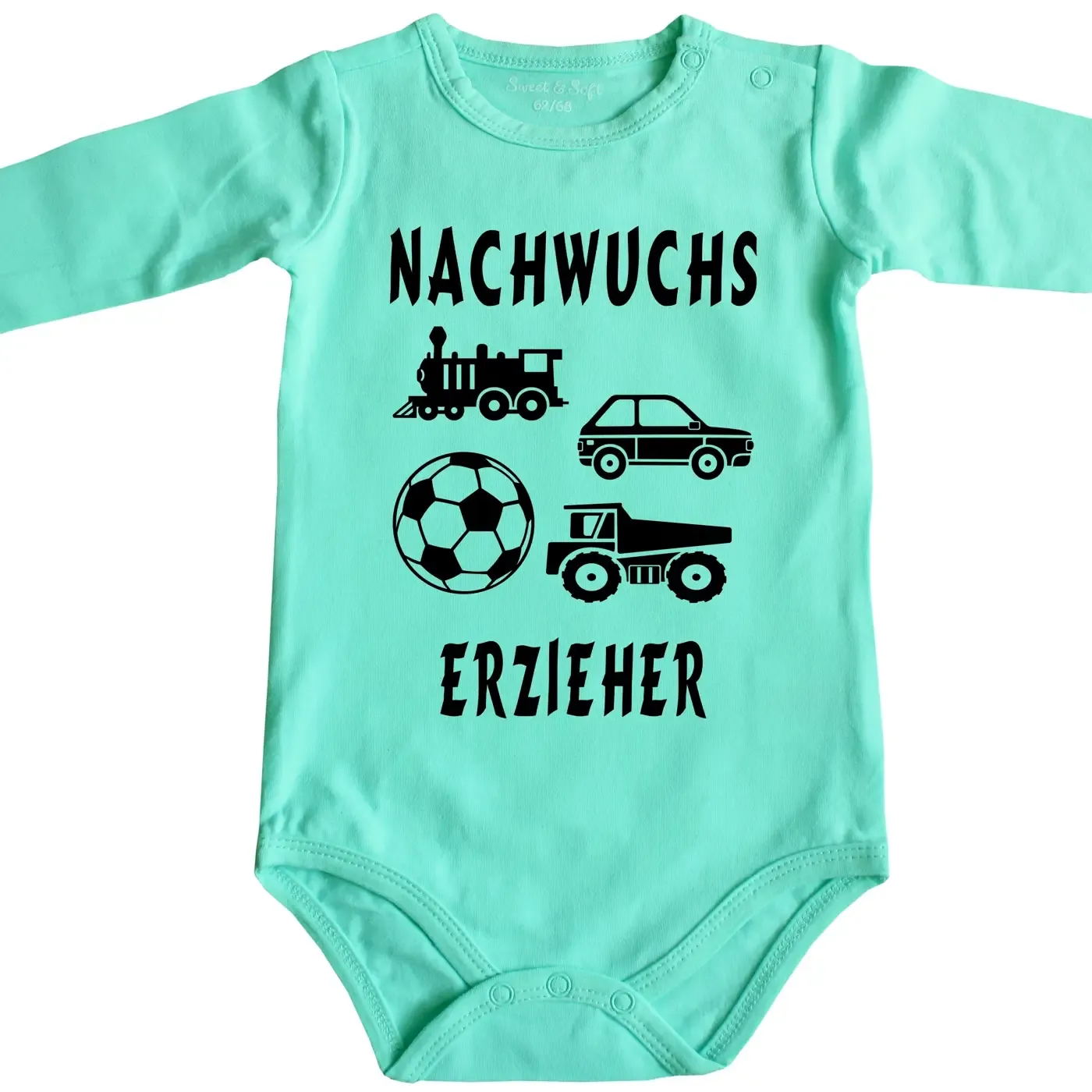 Baby-Body für Erzieher mit Spielzeuggrafiken und Spruch