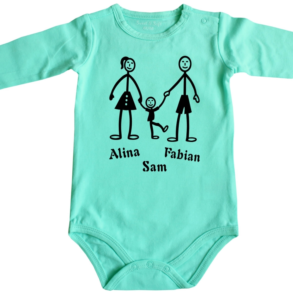 Bio Baby-Body - Strichmännchen Familie MIT oder OHNE Wunschnamen