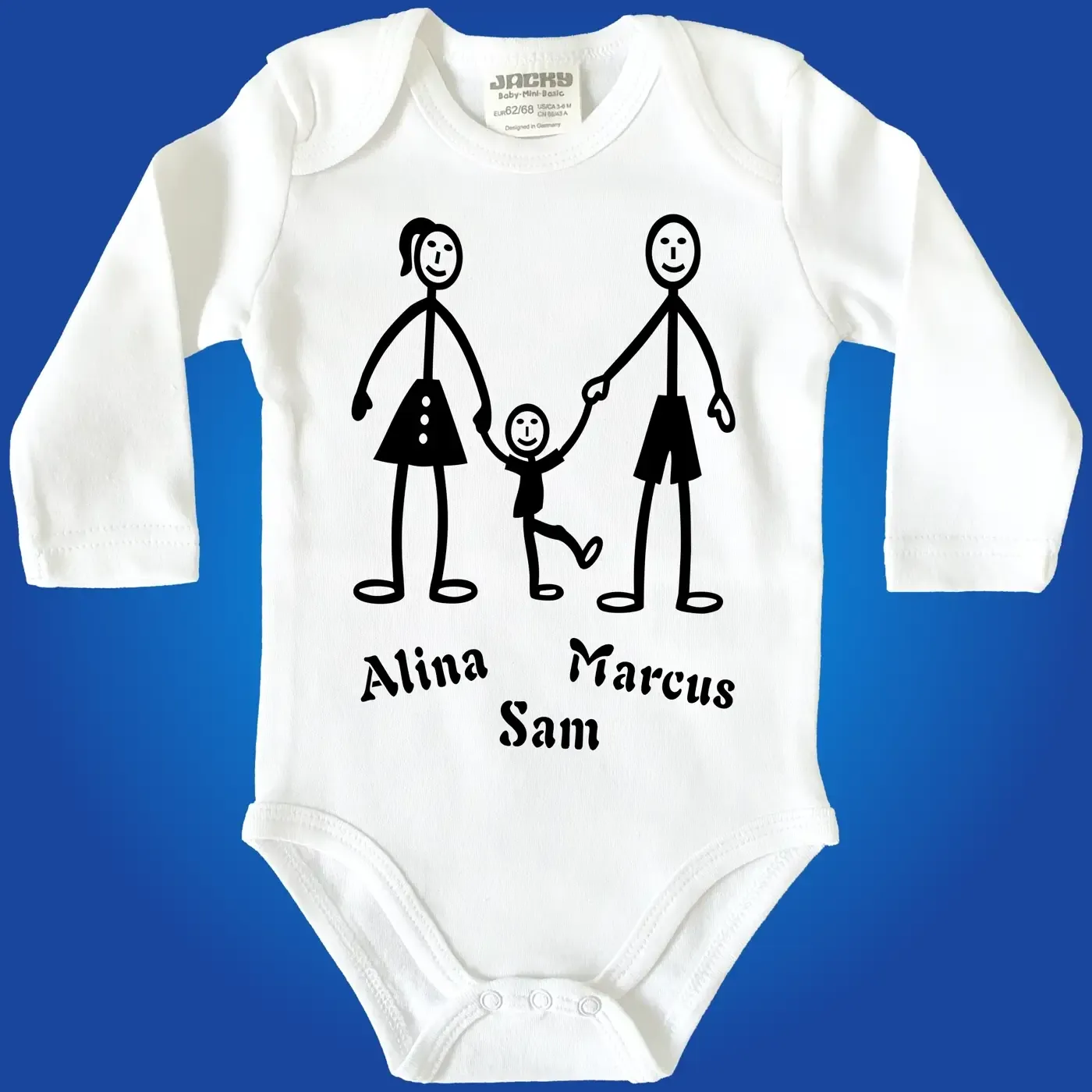 Baby-Body mit Strichmaennchen Familie