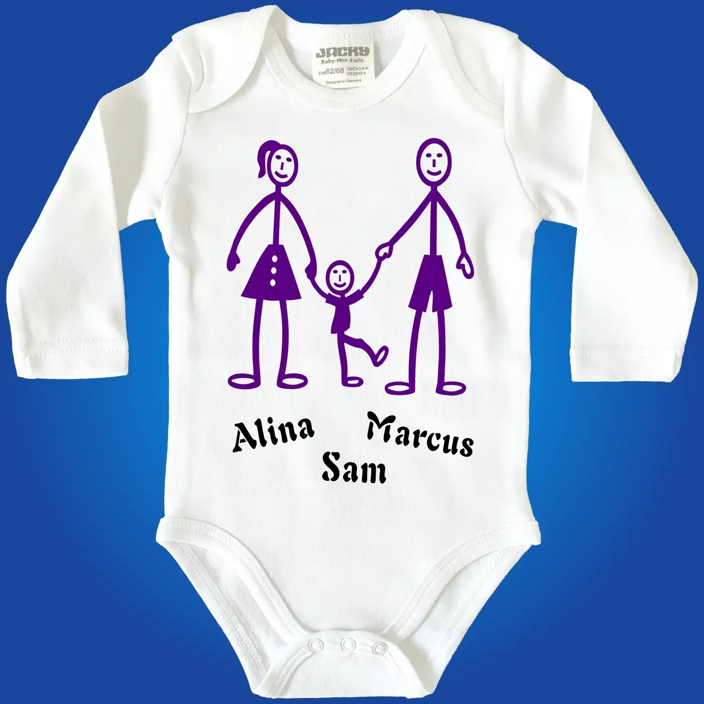 Baby-Body mit Strichmaennchen Familie