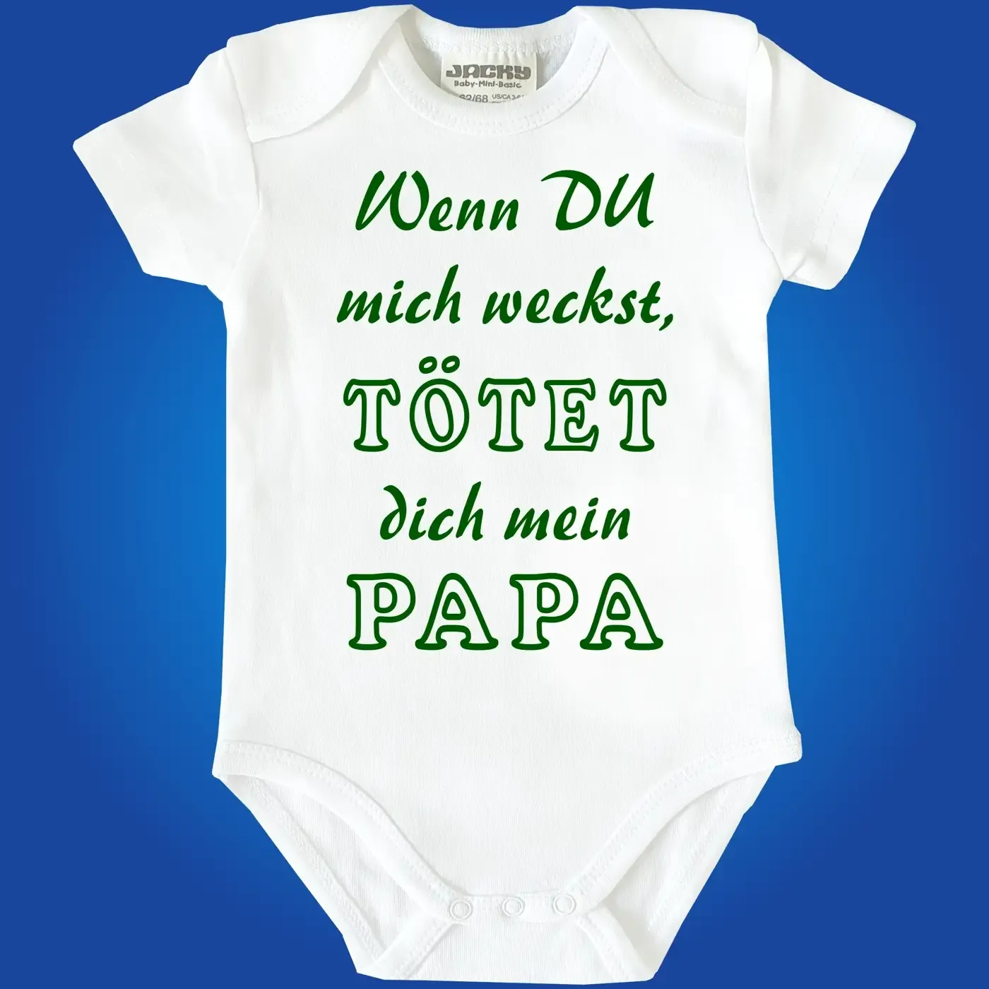 Babybody mit humorvollem Weck‑Spruch für Babys