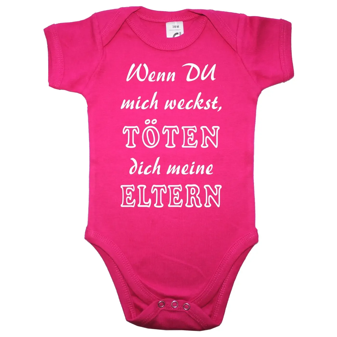 Baby‑Body mit Text über müde Mama oder Papa