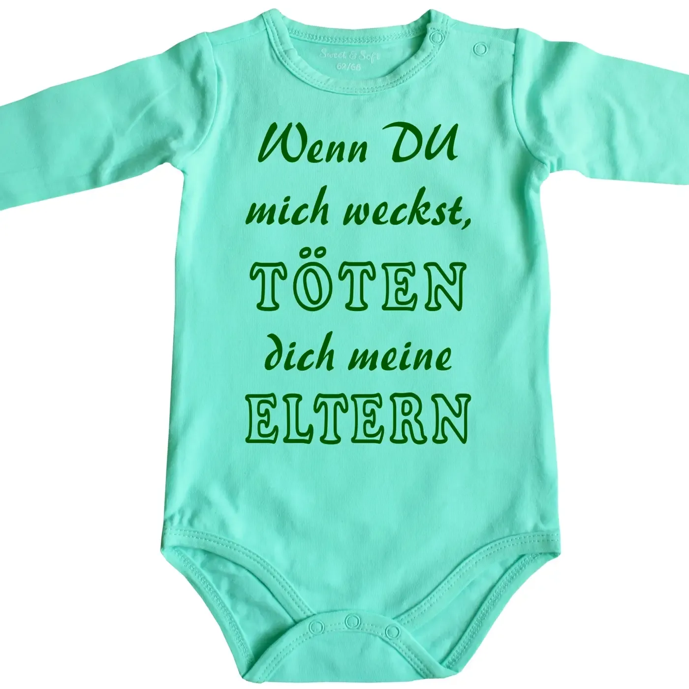 Babybody mit frechem Spruch über Schlaf und Wecken