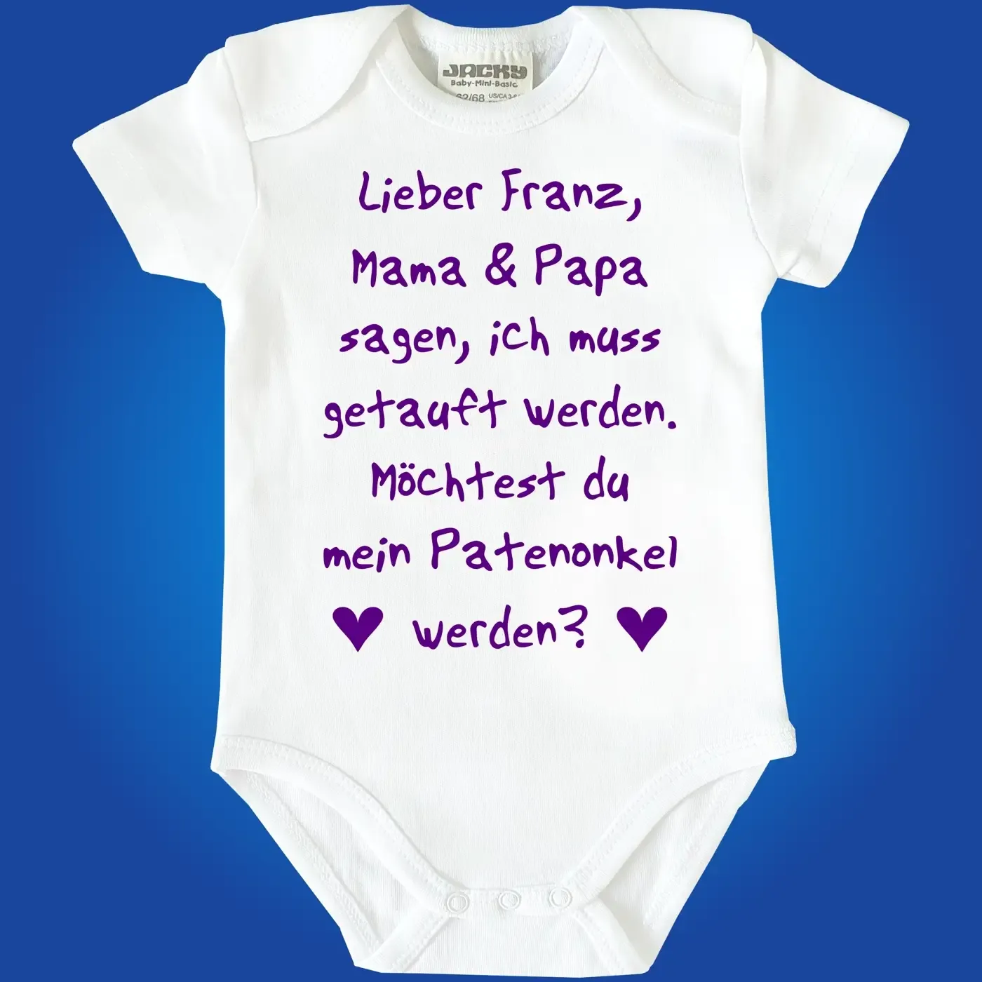 Baby‑Body mit humorvoller Taufpaten‑Frage
