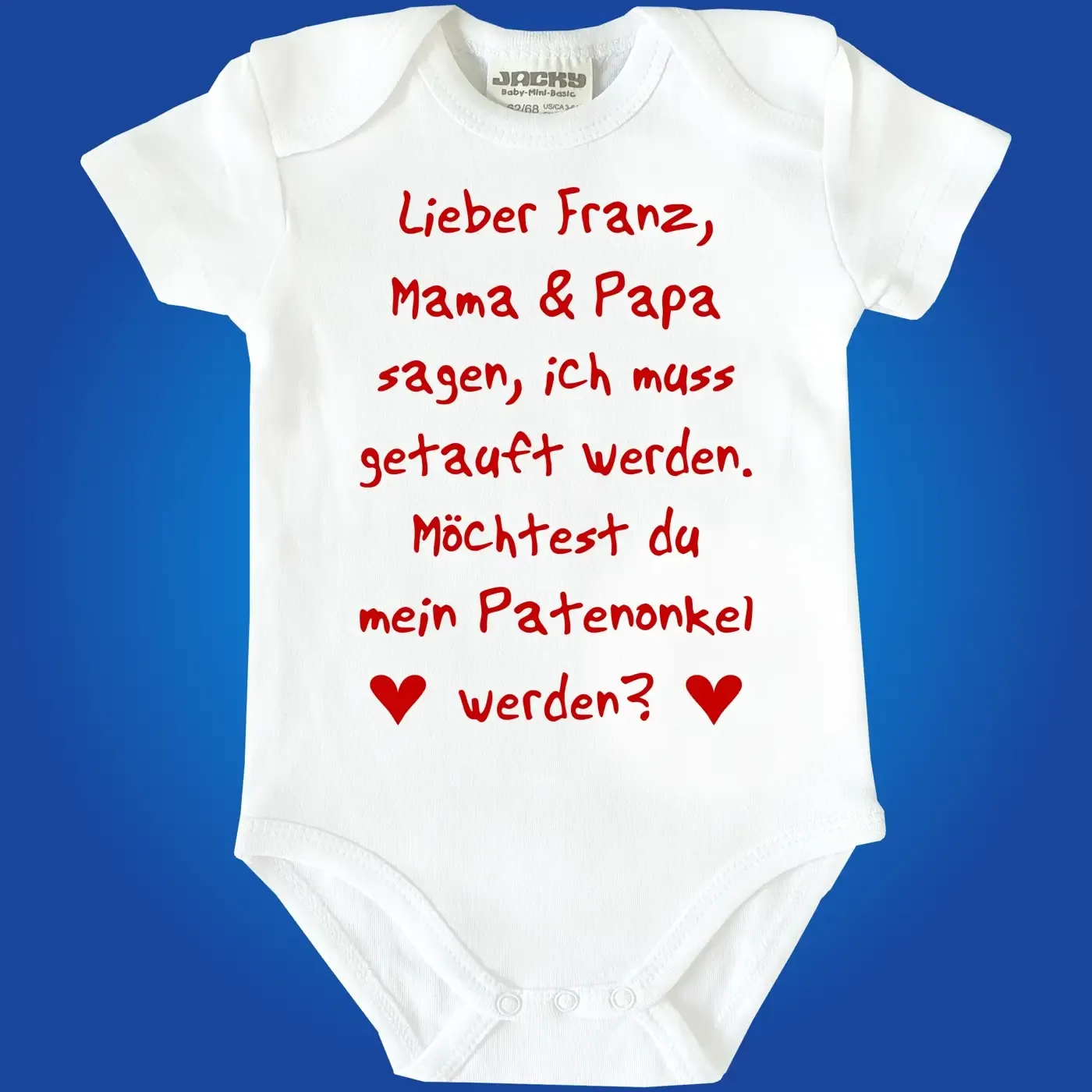 Baby‑Body mit humorvoller Bitte an den Patenonkel