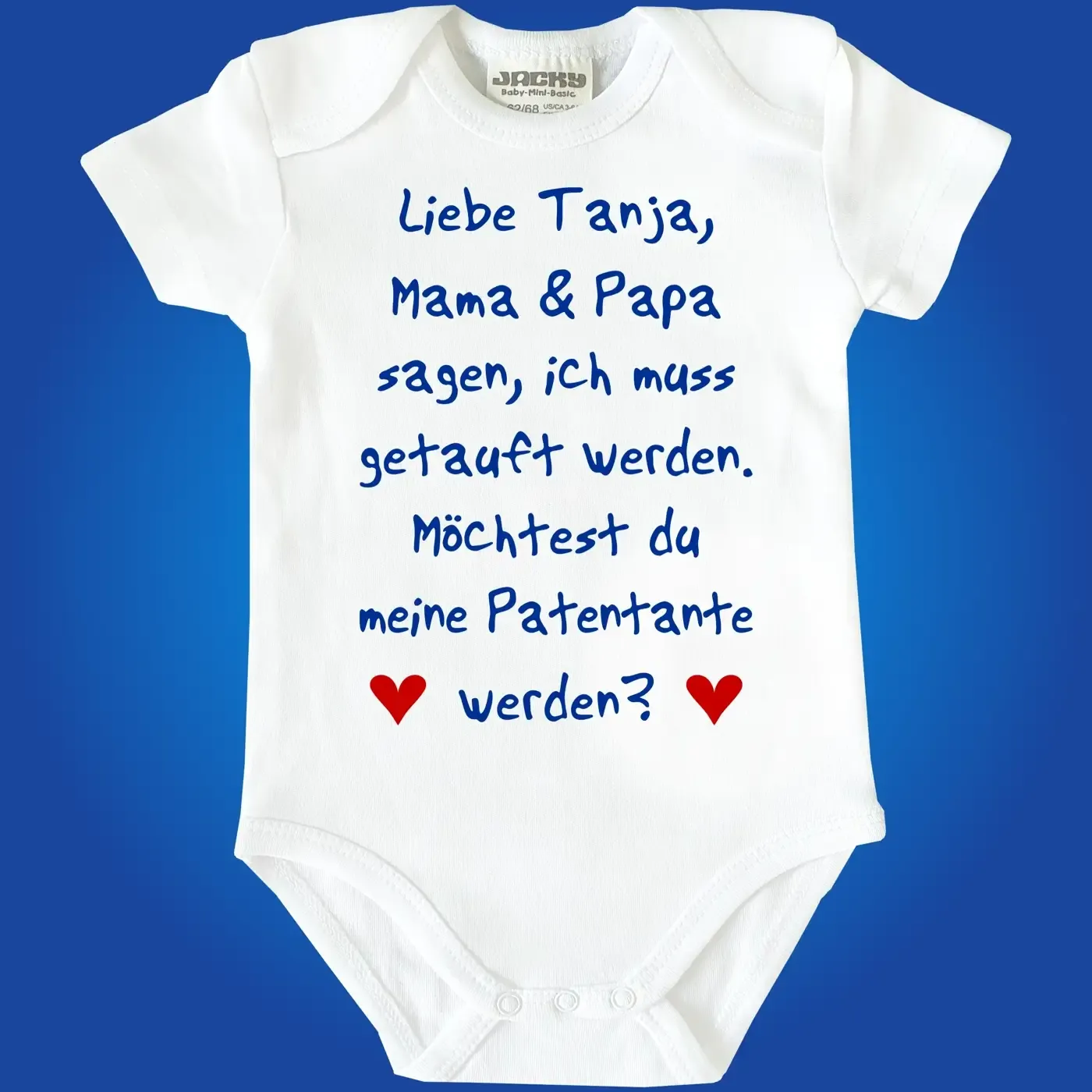 Baby‑Body mit personalisiertem Namen für die Patentante