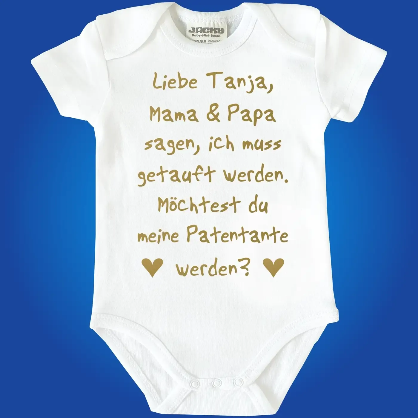Baby‑Body mit niedlichem Motiv und Paten‑Spruch